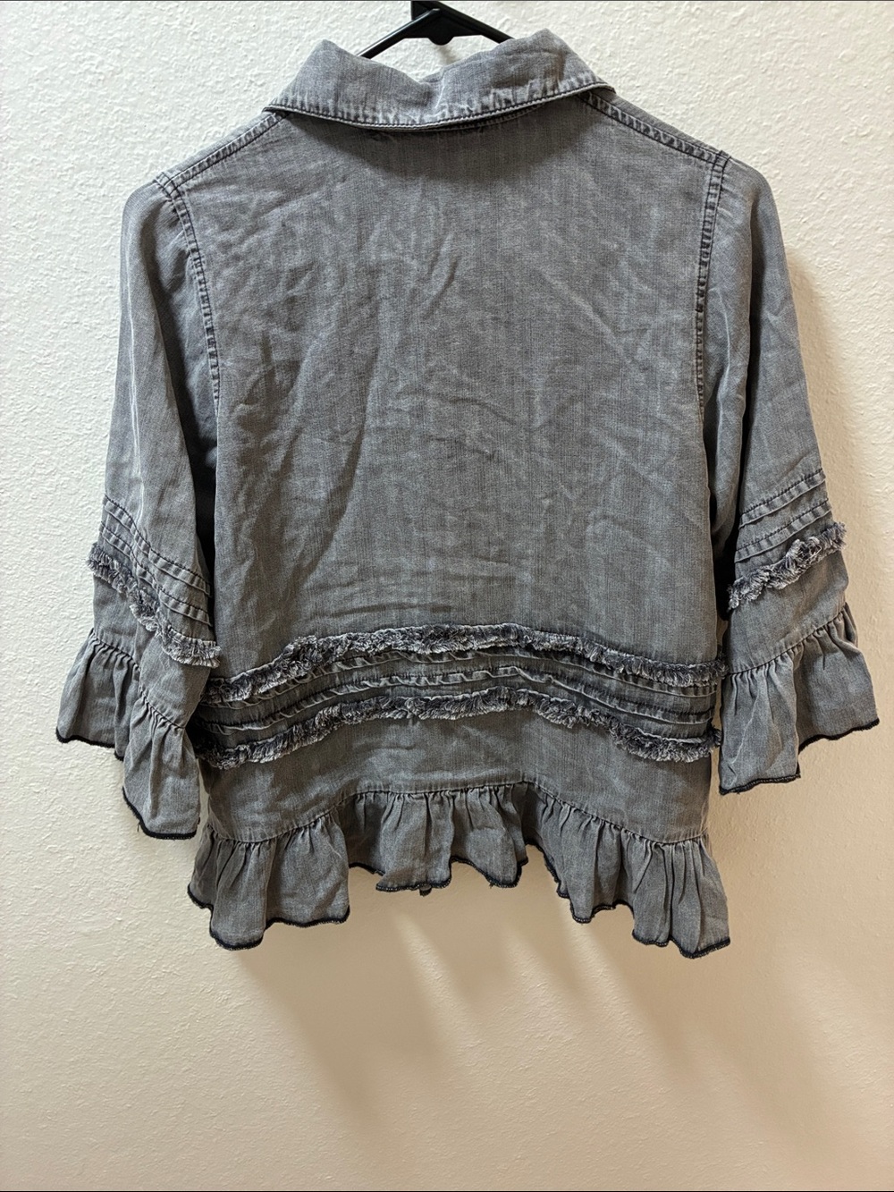 Origami Ruffle Detail Button-Down Shirt - Washed Gray - Picture 4 of 4